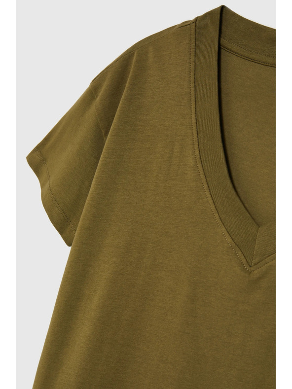 Moodo Оливена тениска с V-образно деколте Moodo