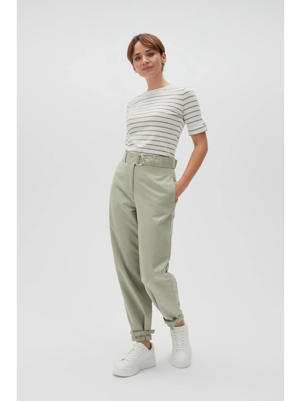 Moodo Маслиненозелена райета блуза с кръгло деколте Moodo