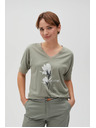 Moodo Памучна блуза с принт маслинена Moodo