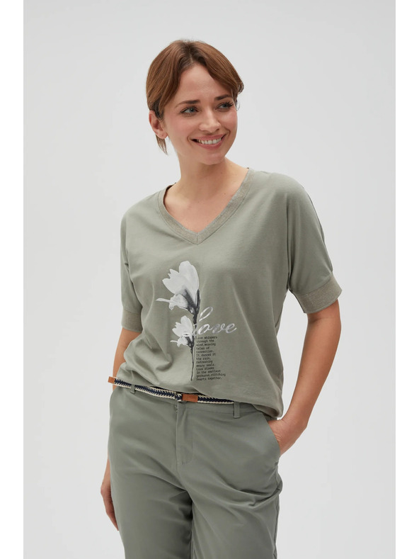 Moodo Памучна блуза с принт маслинена Moodo