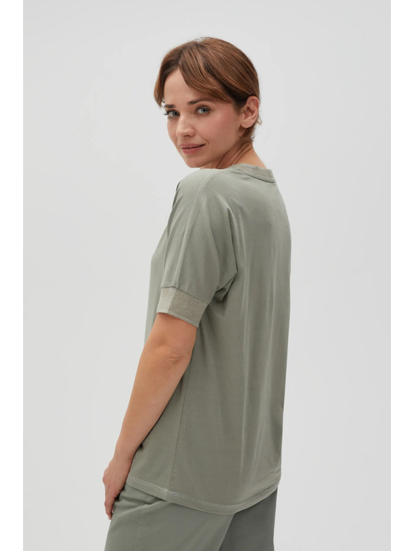 Moodo Памучна блуза с принт маслинена Moodo