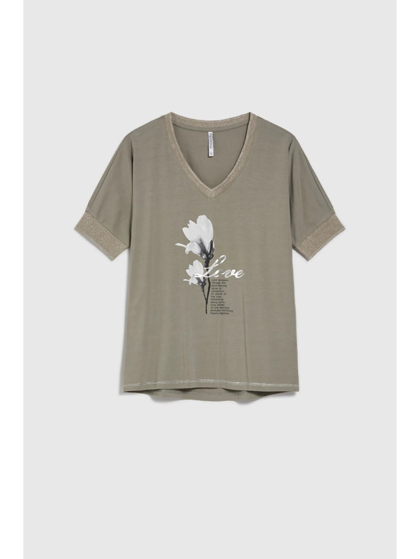 Moodo Памучна блуза с принт маслинена Moodo