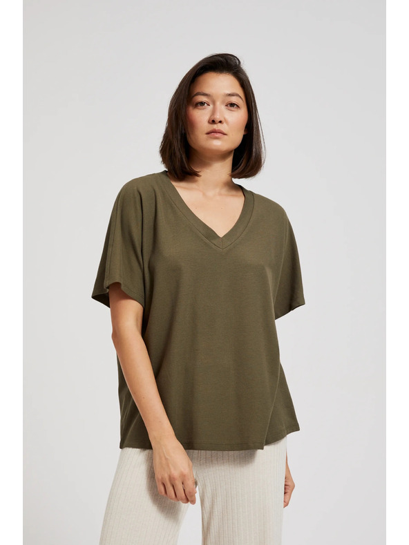 Moodo Маслинена блуза с V-образно деколте Moodo