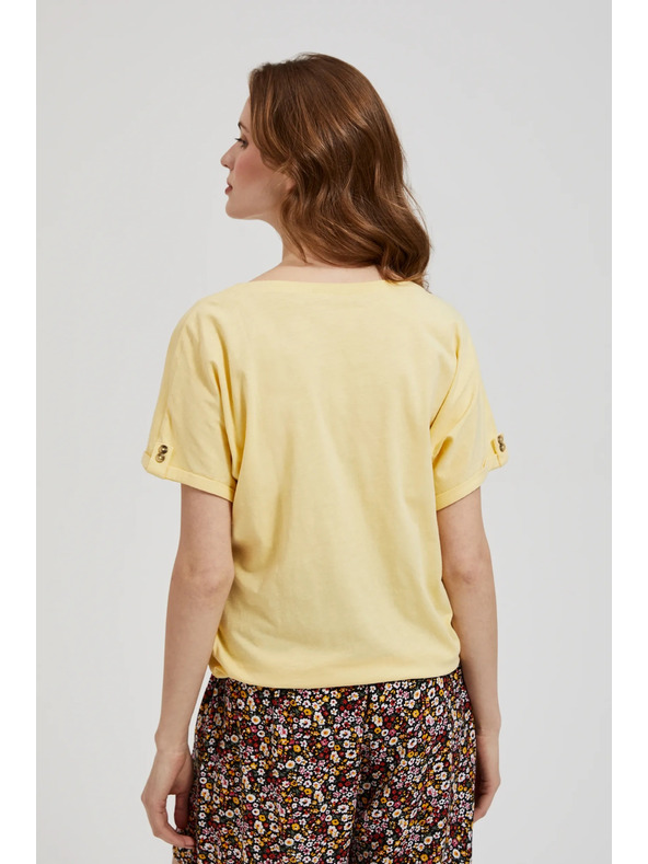 Moodo Жълта тениска с джоб и подплатени ръкави Moodo