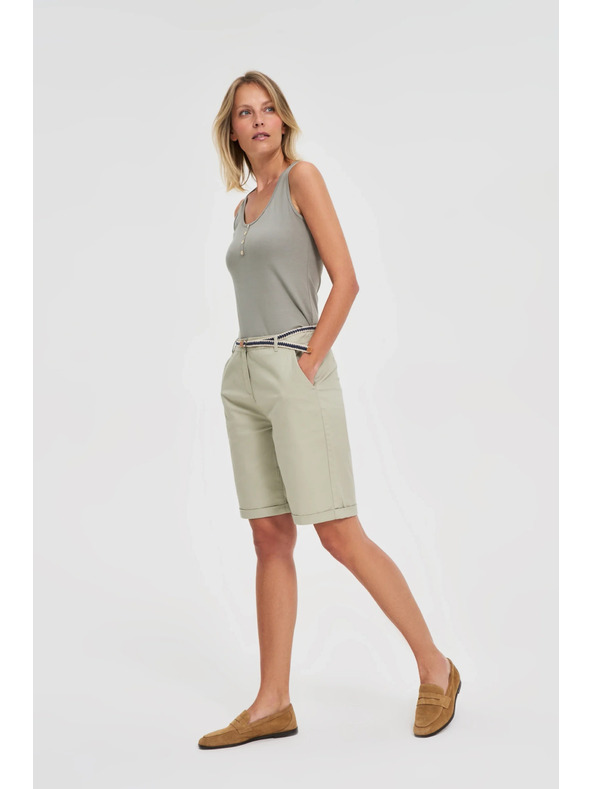Moodo Памучни шорти с колан маслинови Moodo