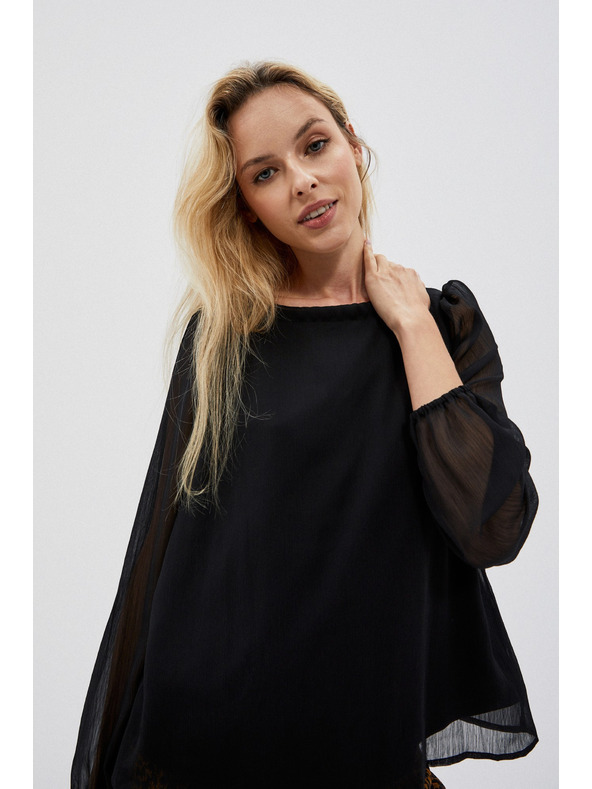 Moodo Черна дамска блуза с къдрици Moodo