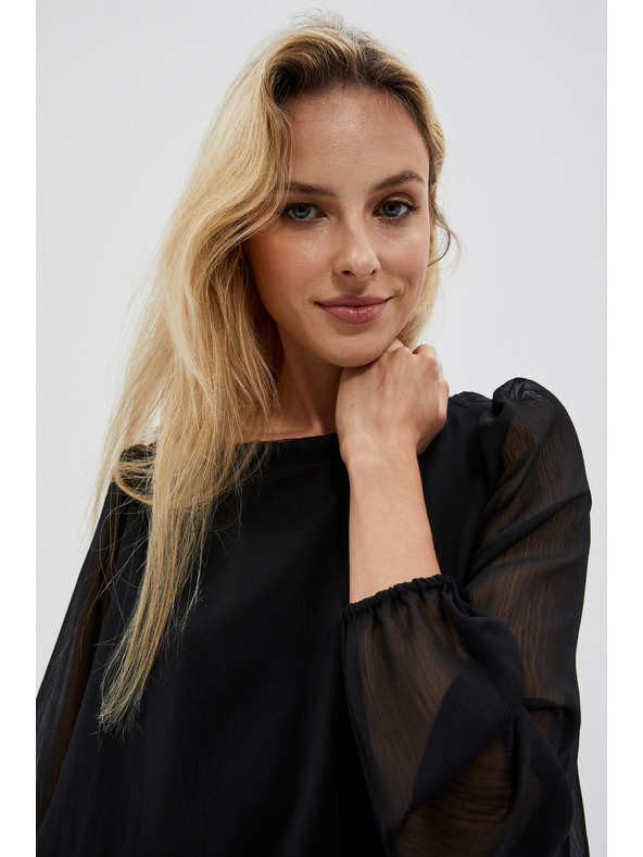 Moodo Черна дамска блуза с къдрици Moodo