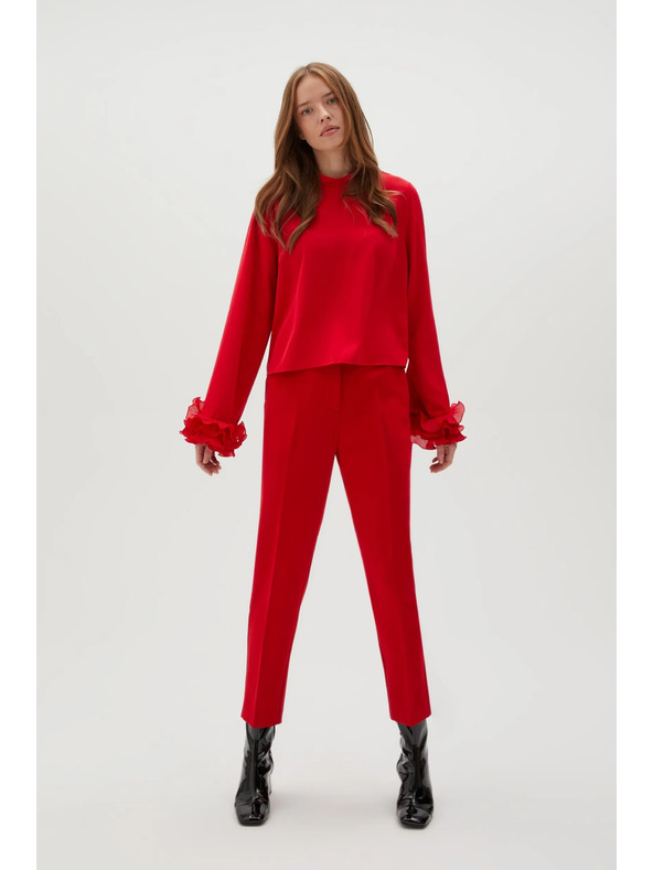 Moodo Червен прав панталон с колан Moodo