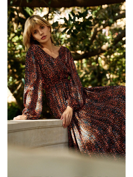 Moodo Оранжева и кафява дамска шарена рокля Moodo