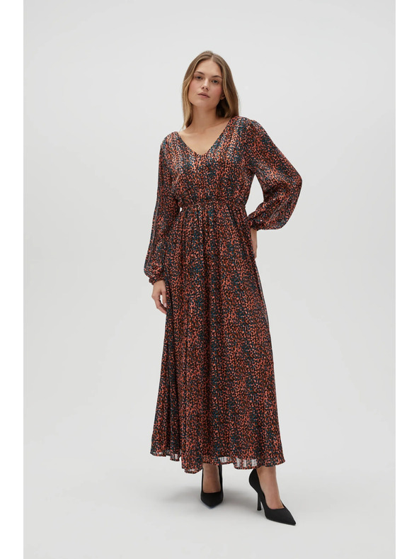 Moodo Оранжева и кафява дамска шарена рокля Moodo