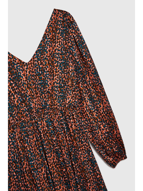 Moodo Оранжева и кафява дамска шарена рокля Moodo