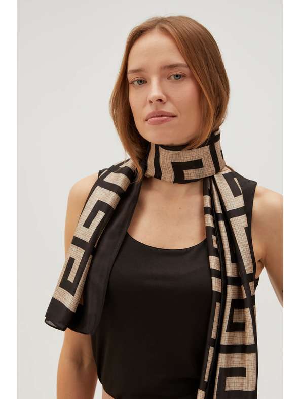 Moodo Бежово-черен дамски шарен шал Moodo