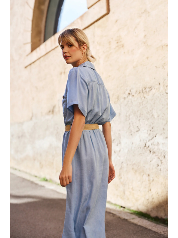 Moodo Синя дамска рокля с риза Moodo