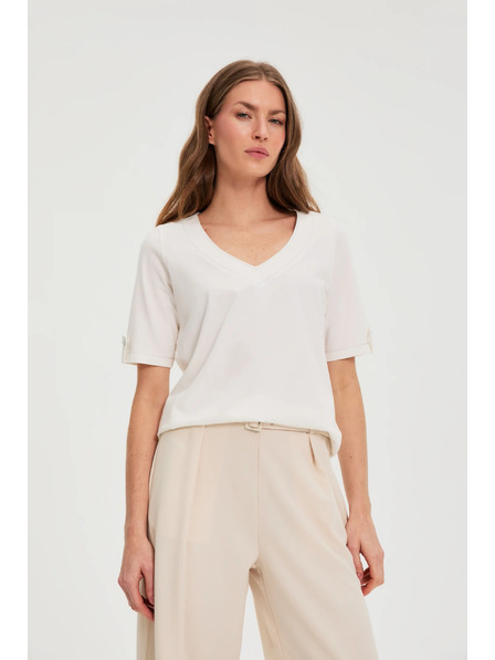 Moodo Бяла блуза с V-образно деколте Moodo