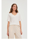 Moodo Бяла блуза с V-образно деколте Moodo
