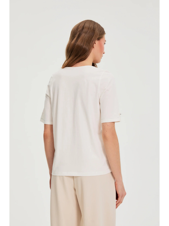 Moodo Бяла блуза с V-образно деколте Moodo