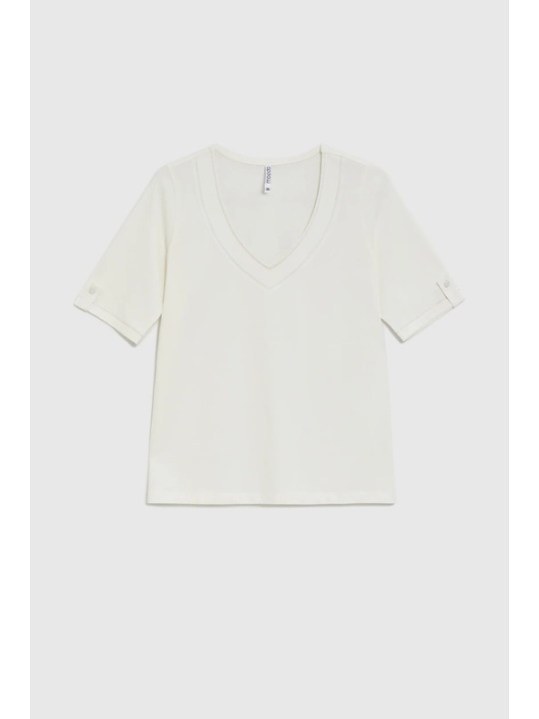 Moodo Бяла блуза с V-образно деколте Moodo