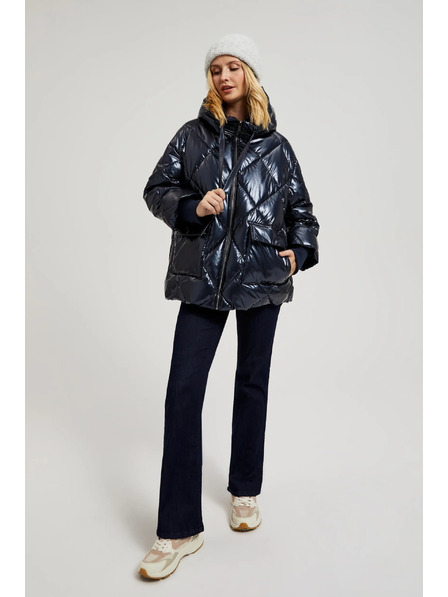 Moodo Металическо стегнато яке с качулка в тъмно синьо Moodo