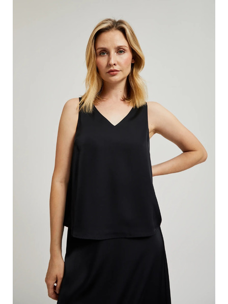 Moodo Гладка V-образна риза в черно Moodo