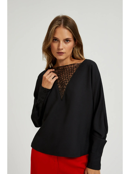 Moodo Черна блуза с ръчно пришити мъниста по деколтето Moodo