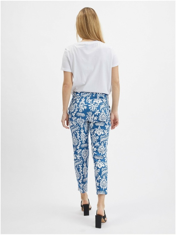 Orsay Бяло-син дамски панталон с десен ORSAY