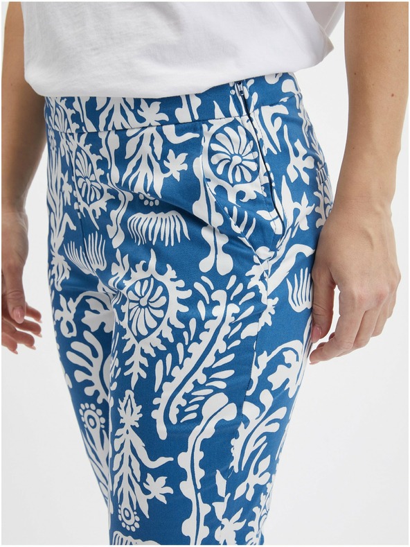 Orsay Бяло-син дамски панталон с десен ORSAY