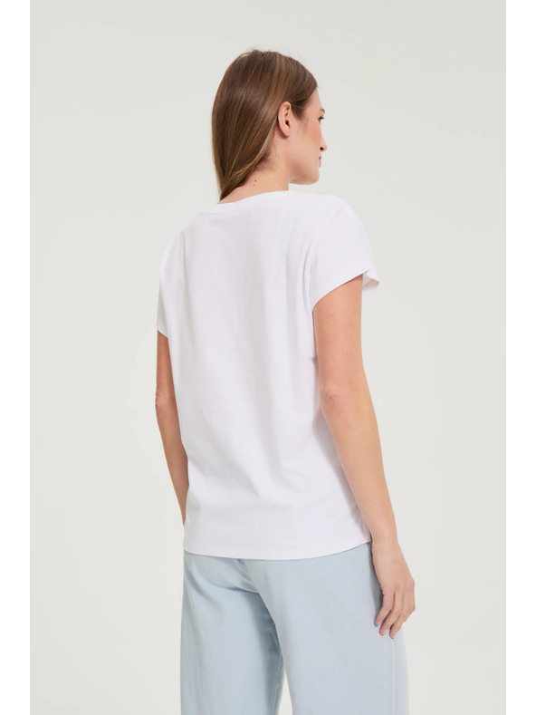 Moodo Памучна тениска с V-образно деколте бяла Moodo