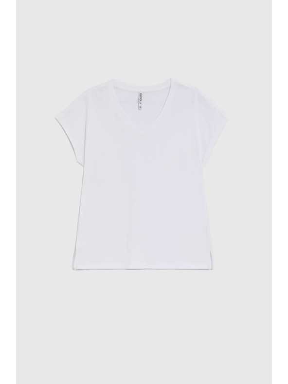 Moodo Памучна тениска с V-образно деколте бяла Moodo