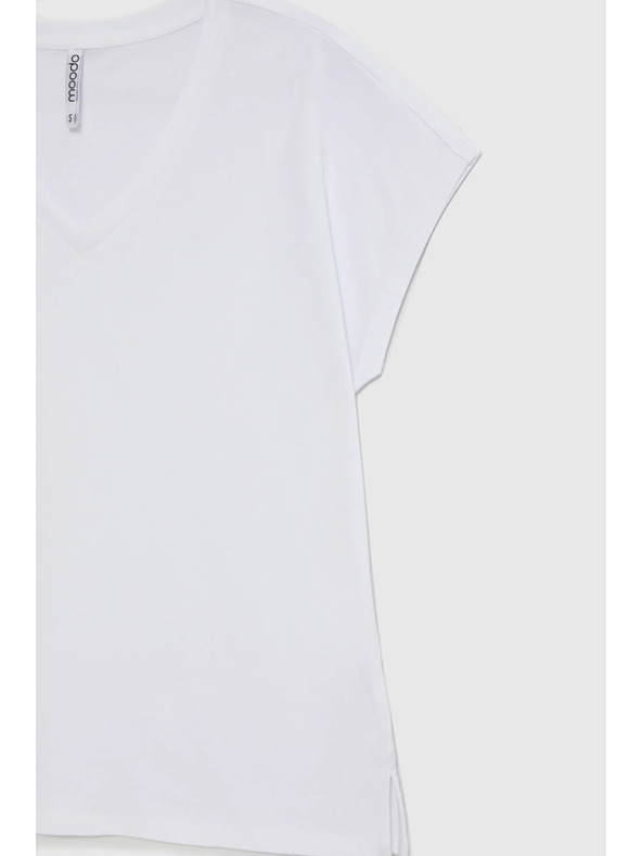 Moodo Памучна тениска с V-образно деколте бяла Moodo