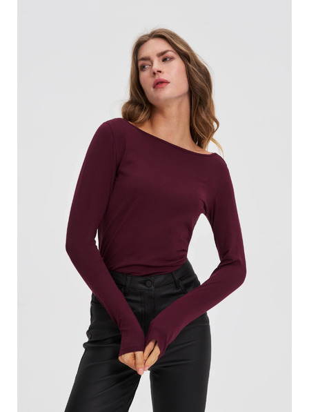 Moodo Приилягаща блуза с дълги ръкави бордо Moodo