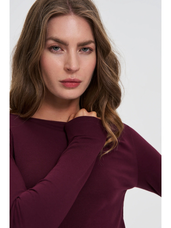 Moodo Приилягаща блуза с дълги ръкави бордо Moodo