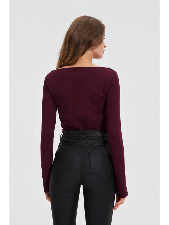 Moodo Приилягаща блуза с дълги ръкави бордо Moodo