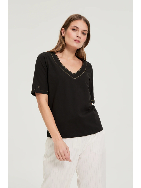 Moodo Блуза с V-образно деколте черна Moodo