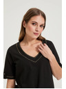 Moodo Блуза с V-образно деколте черна Moodo