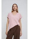 Moodo Памучна тениска с V-образно деколте светло розова Moodo