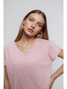 Moodo Памучна тениска с V-образно деколте светло розова Moodo