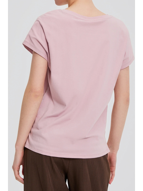 Moodo Памучна тениска с V-образно деколте светло розова Moodo