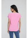 Moodo Памучна тениска с V-образно деколте розова Moodo