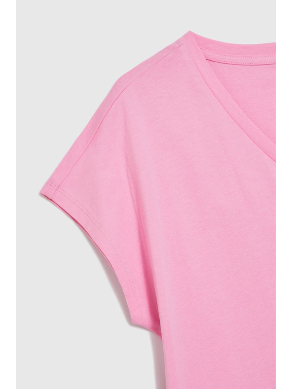 Moodo Памучна тениска с V-образно деколте розова Moodo