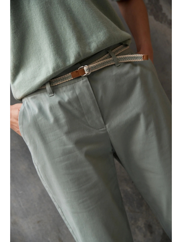 Moodo Памучни панталони маслинево зелени Moodo