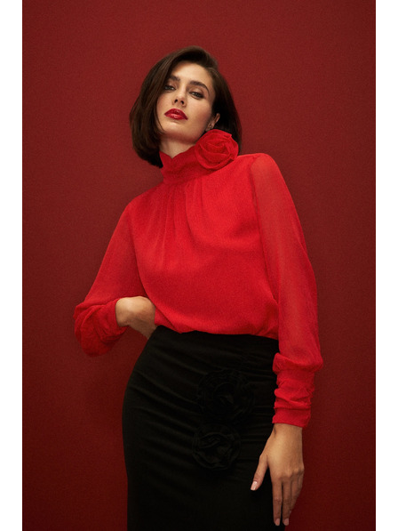 Moodo Елегантна риза с декоративна роза червена Moodo