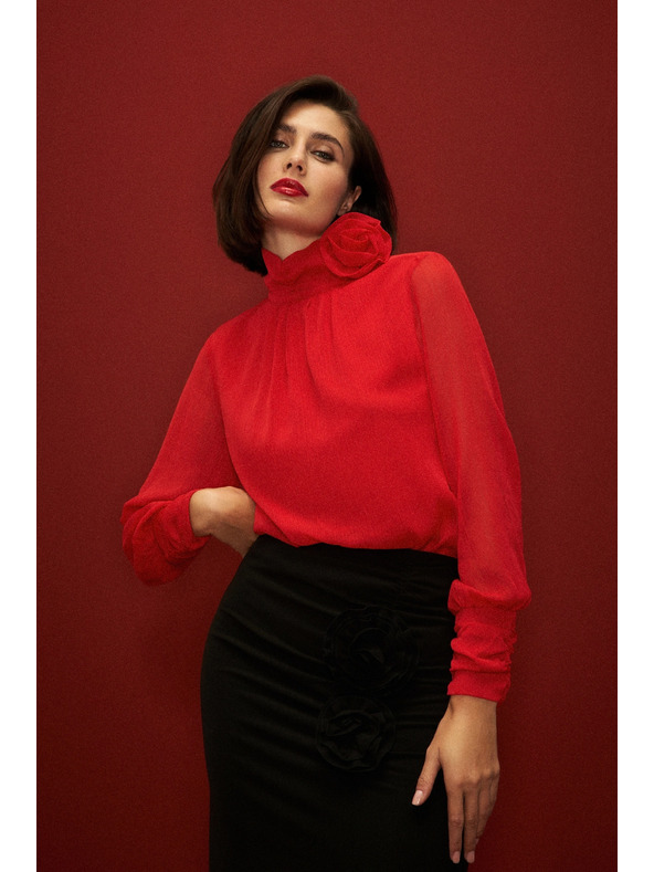 Moodo Елегантна риза с декоративна роза червена Moodo