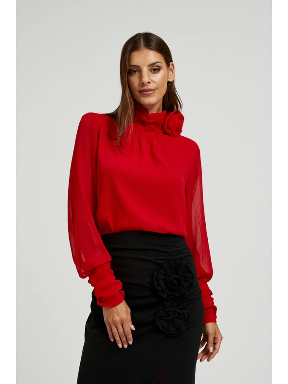 Moodo Елегантна риза с декоративна роза червена Moodo