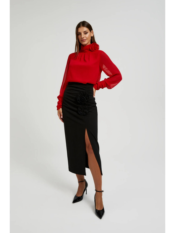 Moodo Елегантна риза с декоративна роза червена Moodo
