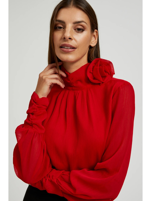 Moodo Елегантна риза с декоративна роза червена Moodo