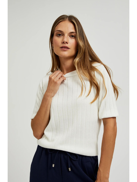 Moodo Вискозен пуловер с металическо влакно бял Moodo