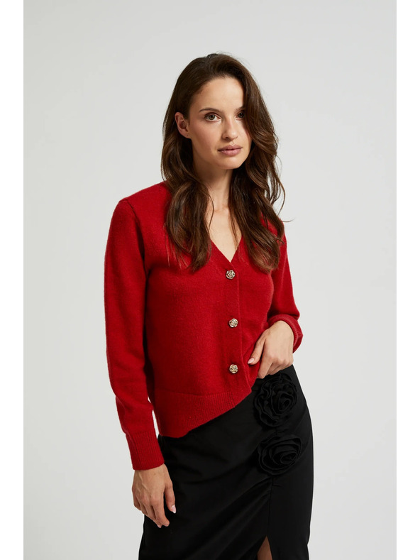 Moodo Кардиган с копчета във формата на роза червен Moodo