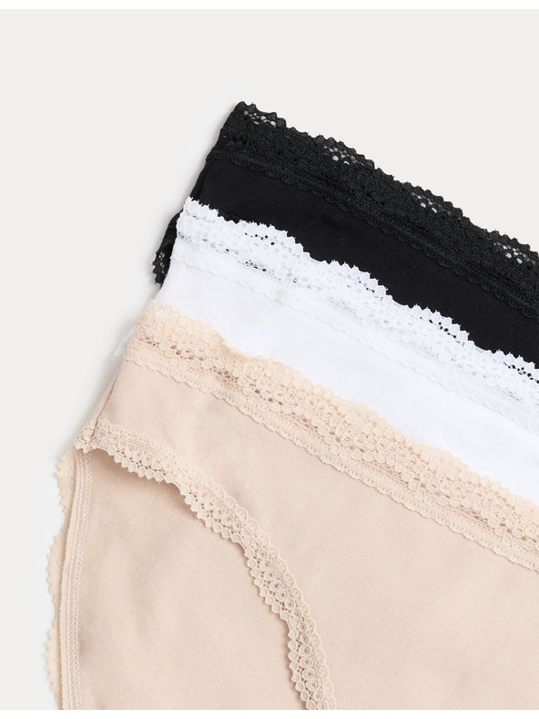 Marks & Spencer Памучни бикини с дантела, комплект 3 бр. Marks & Spencer беж