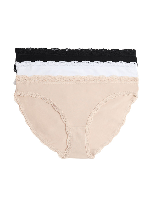 Marks & Spencer Памучни бикини с дантела, комплект 3 бр. Marks & Spencer беж