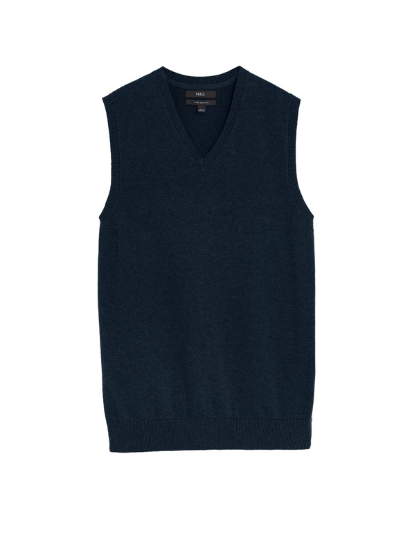 Marks & Spencer Пуловер без ръкави от чист памук Marks & Spencer тъмносин